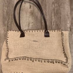 👜 Raffia Tote Bag from Germany, zips up, internal zip pocket, leather straps