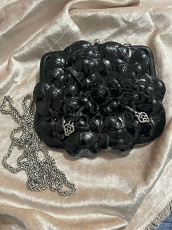 Vintage Brighton Black Leather Floral Rosalie Clutch Coin Purse Mini Bag