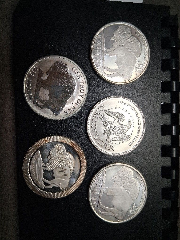 1 oz Silver Bullion Classic (4)BUFFALO & INDIAN And (1) Liberty Bell