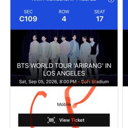 2 BTS tickets Sofi 9/5 Section C109