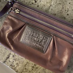 Coach Poppy Wristlet (clutch) In Purple Leather