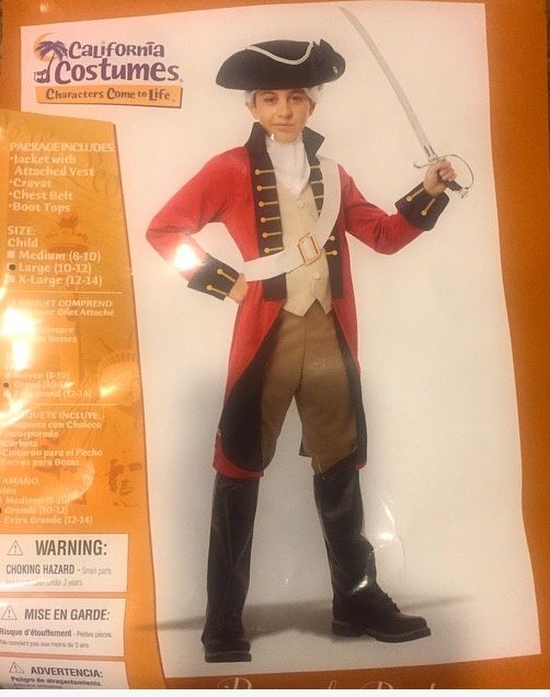 Boys British Redcoat Character Costume Lrg 10-12 by California Costumes with Hat