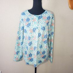 NWOT Blair Blue Leaf Pattern Pajama Top Size:Large Women’s 