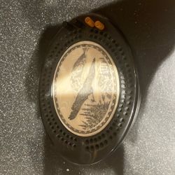 American Bald Eagle Black Oval Cribbage Board Faux Ivory Bone Scrimshaw