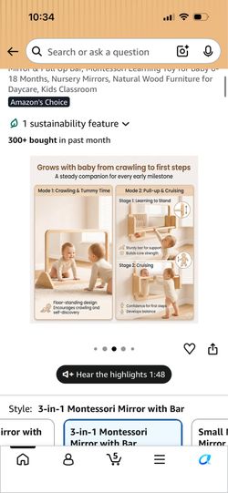 Montessori baby mirror and grab bar