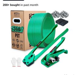 Banding Strapping Kit, Heavy Duty Pallet Packaging Kit with > 1500lbs 5/8" × 1300' PET Strapping Roll, 300 Metal Seals, 100 Corner Protectors, Strappi