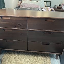 Brown Wood 6 Drawer Dresser 