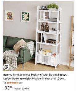 Ladder Bookcase with 4 Display Shelves and 1 Open Storage