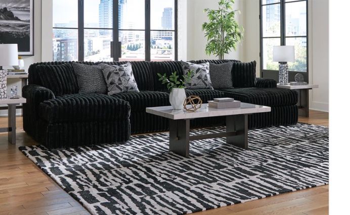 Midnight Madness Onyx 3 Piece Double Chaise Sectional (couch Sofa