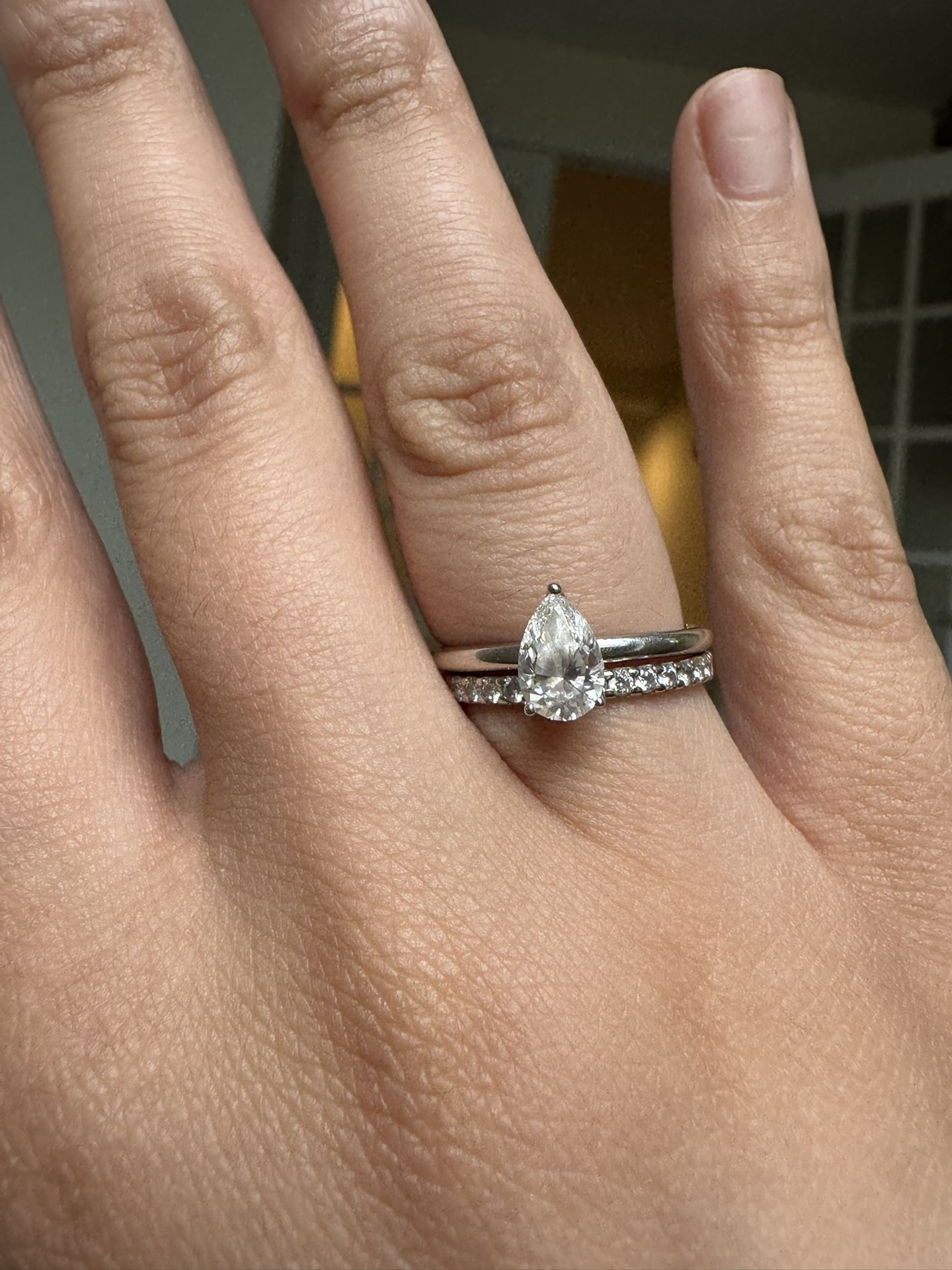 💍 Engagement + Wedding Ring Set – Helzberg Lab Diamond – Pear Cut + White Gold