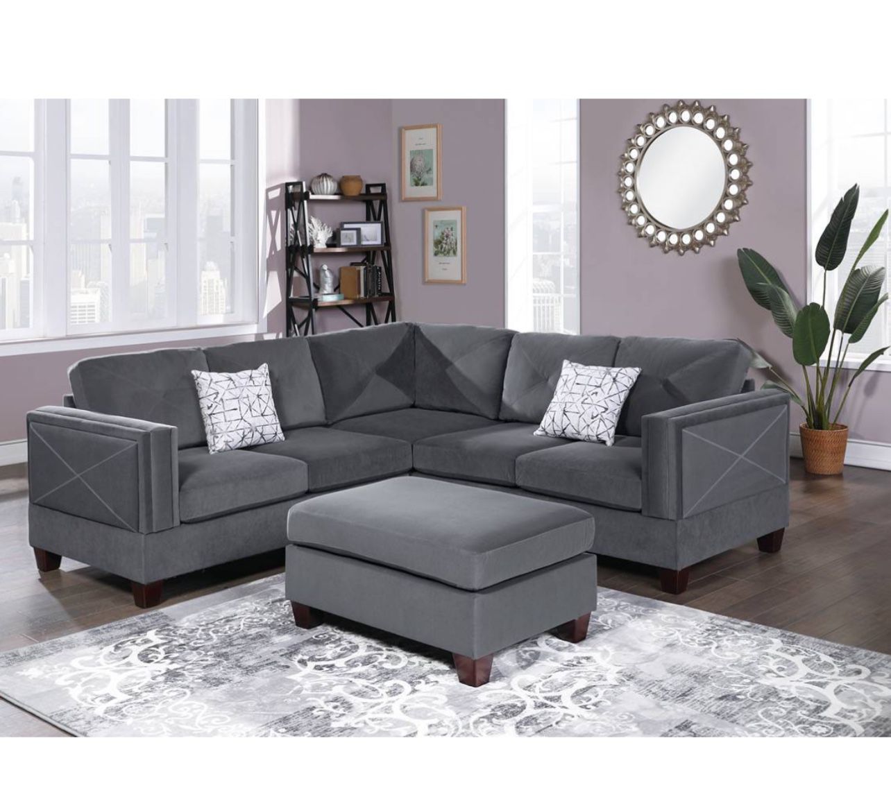 Sectional 3pc Set With Ottoman 