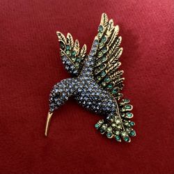 Blue Hummingbird brooch pendant 2”x 2”