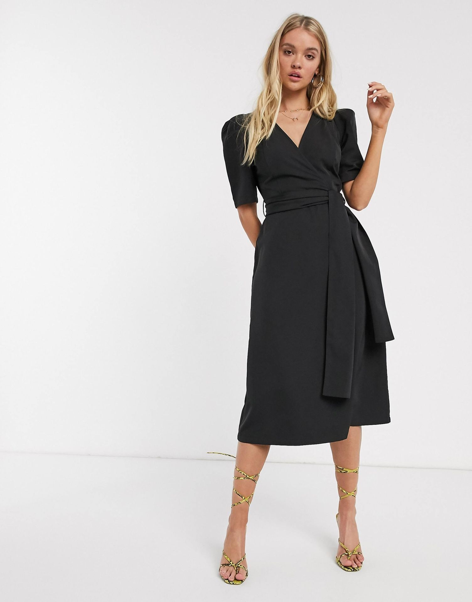 Stradivarius Navy Blue Wrap Midi Dress with Belt - Size US Large - New