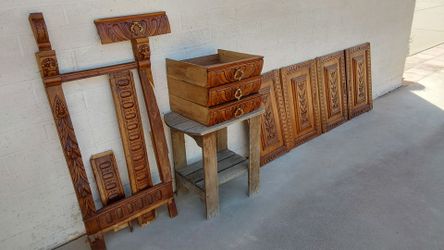 Carved Oak Doors and Drawers from Antique Furniture Piece - $75