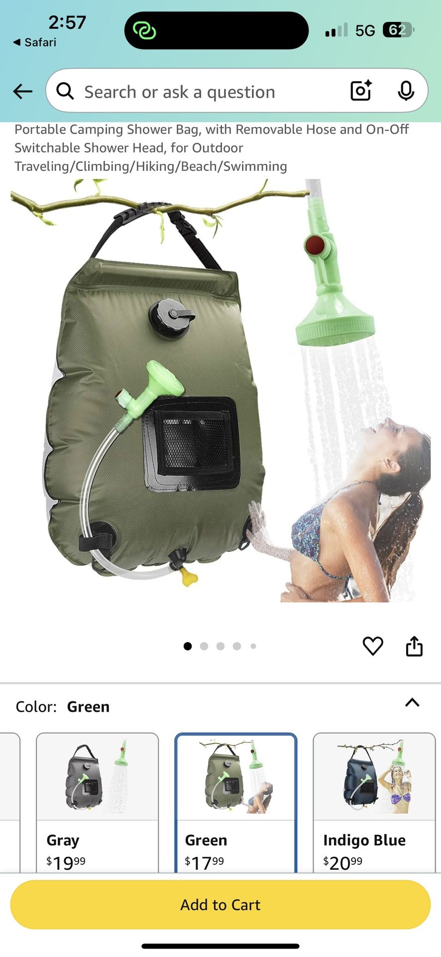 Portable Shower Camping Shower Bag Water Gallon 20L Solar Coachella Indio