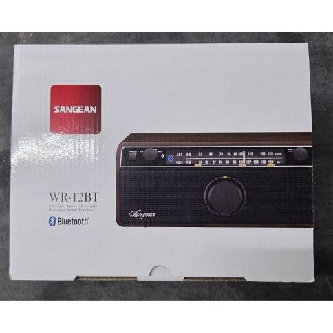 Sangean WR-12BT AM/FM Tabletop Cabinet Bluetooth Radio, Dark Walnut - Mint Condition