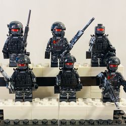 Black SWAT Tactical Team 6pc Minifigures Weapons Accessories Lot LEGO Compatible