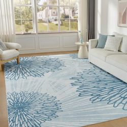 9x12 XL Machine Washable Nonslip Stain Resistant Area Rug, Shades of Blue, NEW
