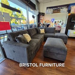 🎪  Sectional Sofa With Ottoman, Dark Gray Color, Wide - Welt Corduroy, New In The Box.