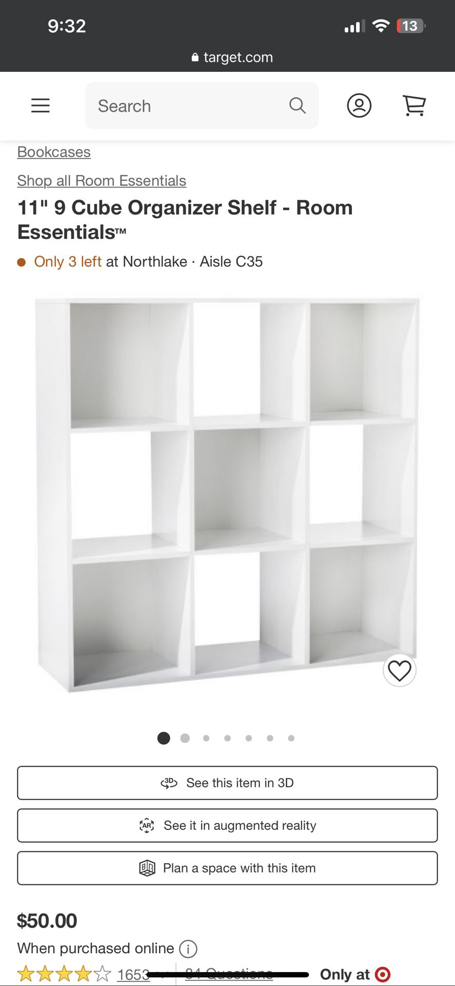 11in 9 Cube Organizer Shelf