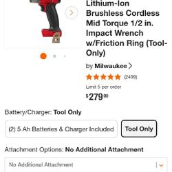 New Milwaukee M18 Fuel. Mid Torque 1/2" Impact Wrench Tool Only 