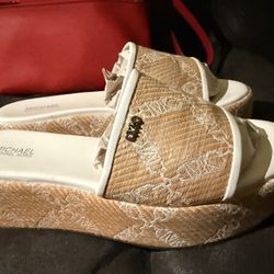 Michael Kors Ember Empire Jacquard Straw Platform Sandals