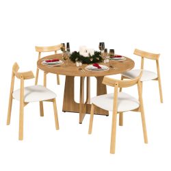 Round Dining Table for 4 - 47 Inch Farmhouse Kitchen Table, MDF Circle Table with Oak Finish, 300lb Weight Capacity, Easy Assembly for Dining Room, Ki