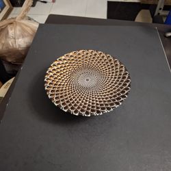 Artistic Accents Pedestal Compote Dish, Part Plate Hors D' Oeuvre Server Made In Turkey, Reverse Painted Glass Geometric 8.25"W X 3"H 