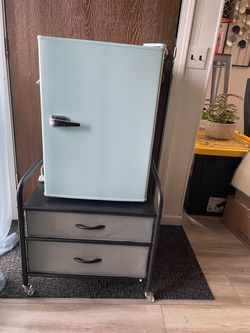 Insignia™ Baby Blue Retro Mini Fridge + Mini Fridge Stand w/drawers