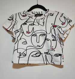 Faces Graphic Babydoll Crop Top By AKIRA - Size Small