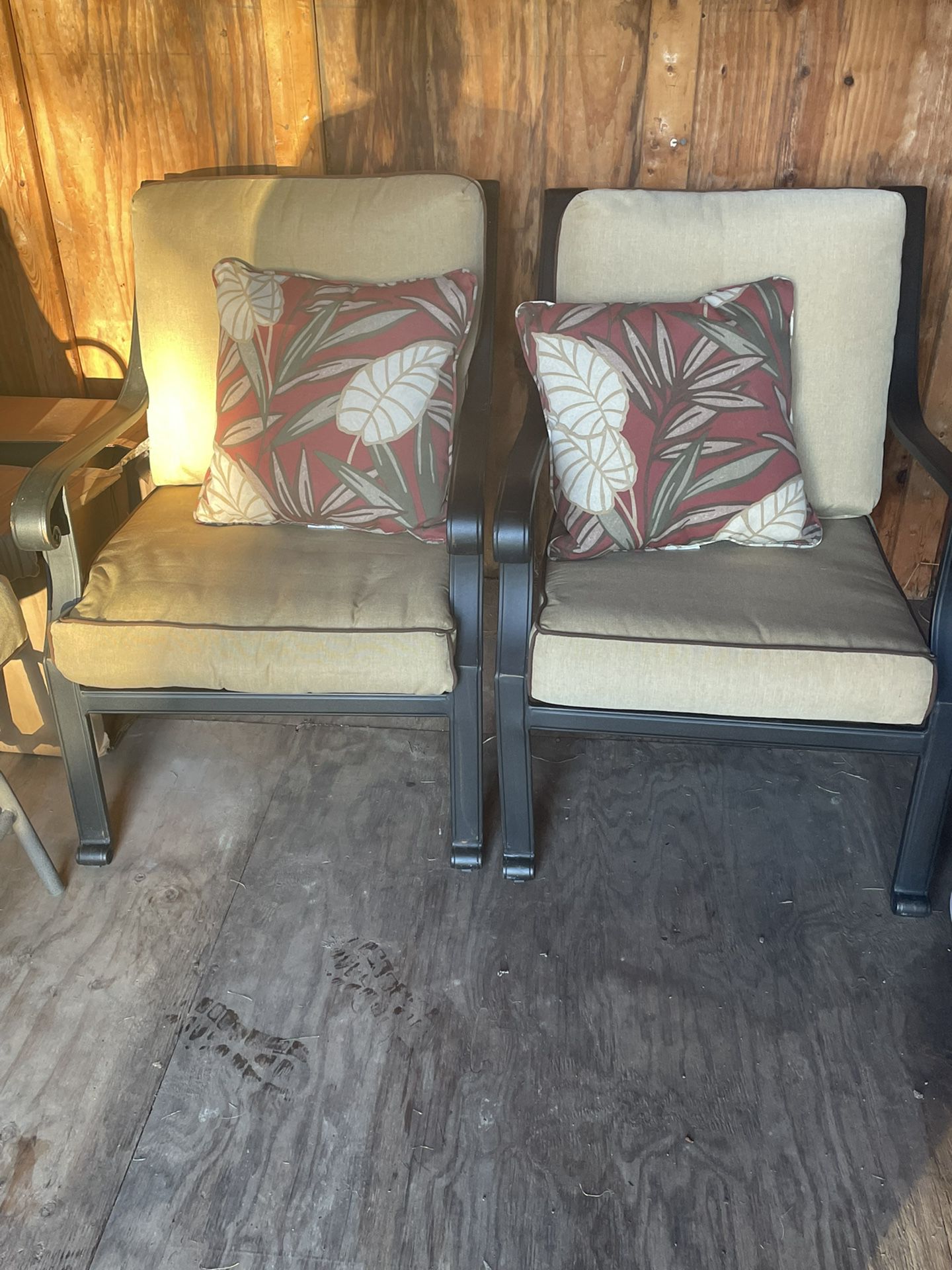 Bronze Metal Taupe Glider and Matching Chair Patio Set.
