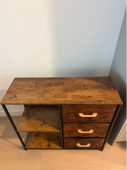 Rustic brown storage unit with black metal frame