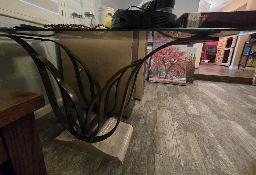 Decorative Glass Top Table With Marble Base