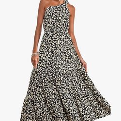 Floral Knot One Shoulder Boho Dress Size L