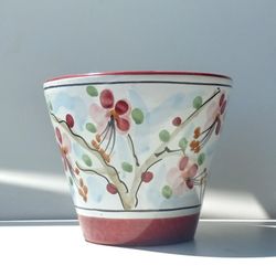 Glazed Ceramic Flower Print Plant Planter/ Plant Pot/ Flower Pot 