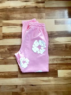 Pink Sweatpants with White Flower Graphics