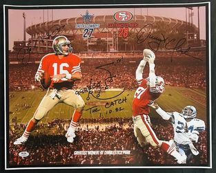 PSA DNA Joe Montana Dwight Clark Dual Signed Autograph 16x20 49ers Photo The Catch 1982 COA Certified Authentic