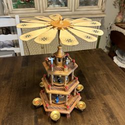 Wooden three tier nativity carousel, candle holder, Christmas holiday