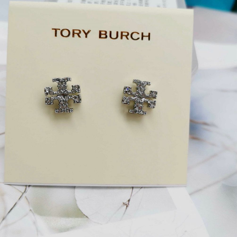 Tory Burch Stud Earrings Silver With Diamond