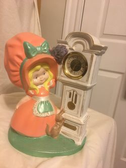 Bonnet Girl with Grandfather Clock and Cat