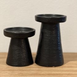 Stoneware Pillar & Taper Candle Holders, Set of 2