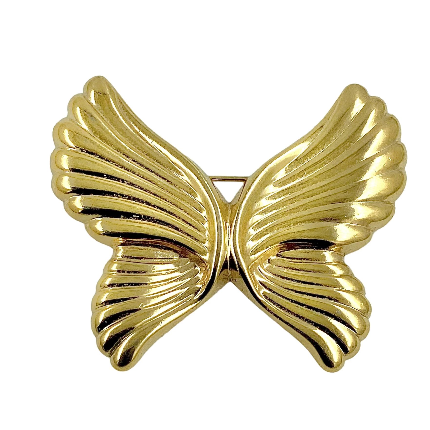 1980s Large Butterfly Brooch Pin, in, Gold Plated, Art Deco Style, Repousse