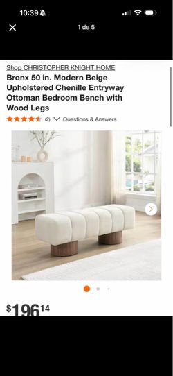 Bronx 50 in. Modern Beige Upholstered Chenille Entryway Ottoman Bedroom Bench with Wood Legs