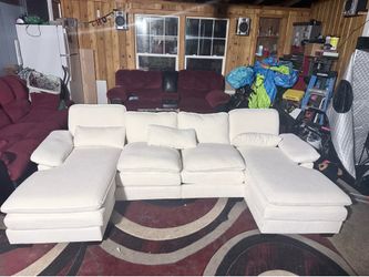 White Boucle Sectional Sofa with Double Chaise