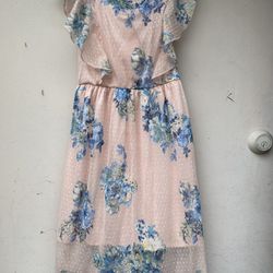Pink And Flowers Blue Dress Size:10 For Girl