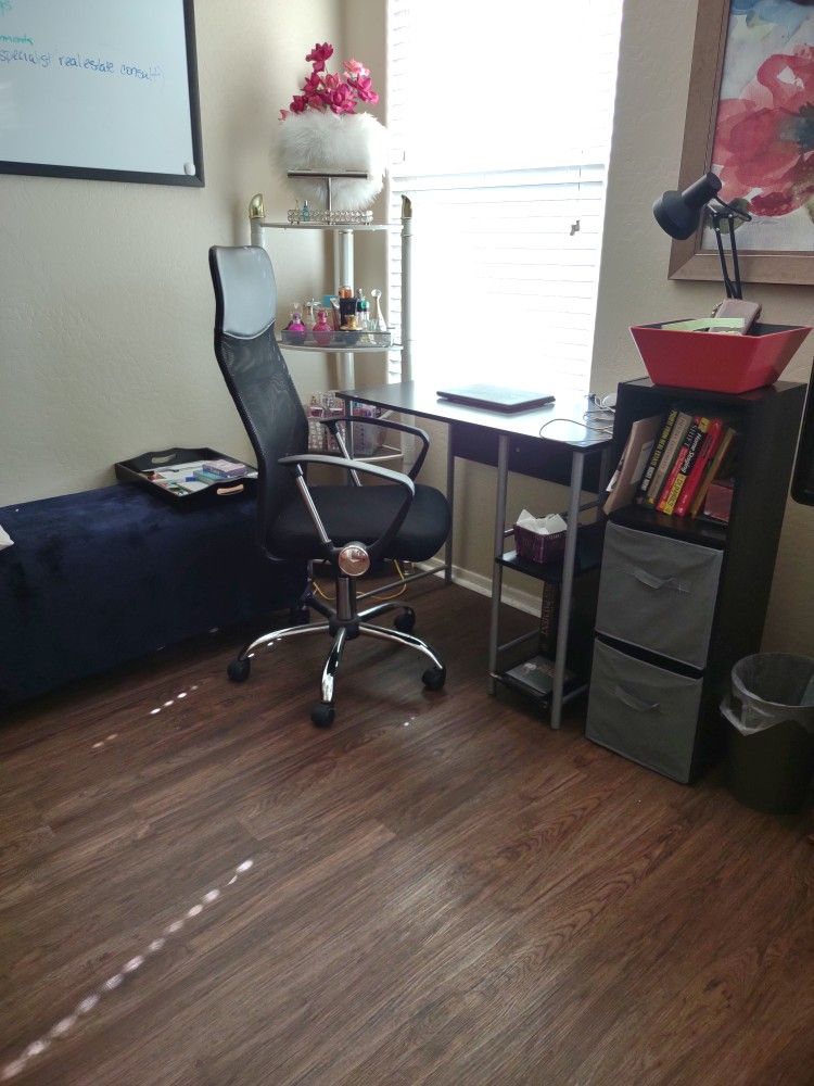 Black Desk, Chair, Desk Lamp Set 