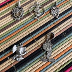 Vintage Sterling 925 Silver Necklace Pendants & Charms Lot 5 Pcs  