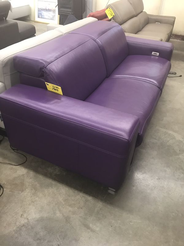 Bloomingdales Helena Purple Lovers Leather Recline Sofa For