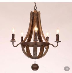 NEW Open Box Homary 5-Light Rustic Wood Wine Barrel Chandelier – Solid Wood Farmhouse Light Fixture