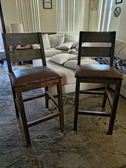 Pair of Rustic Wood Bar Stools